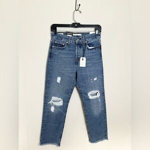 Levi's medium dark wash wedgie straight jeans raw hem size 25 new